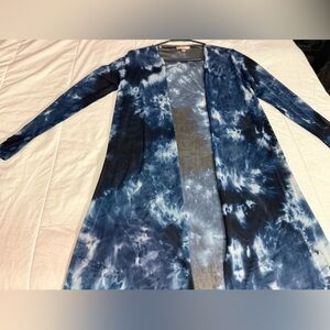 Blue Tie-Dye SHEER Open Cardigan - Small